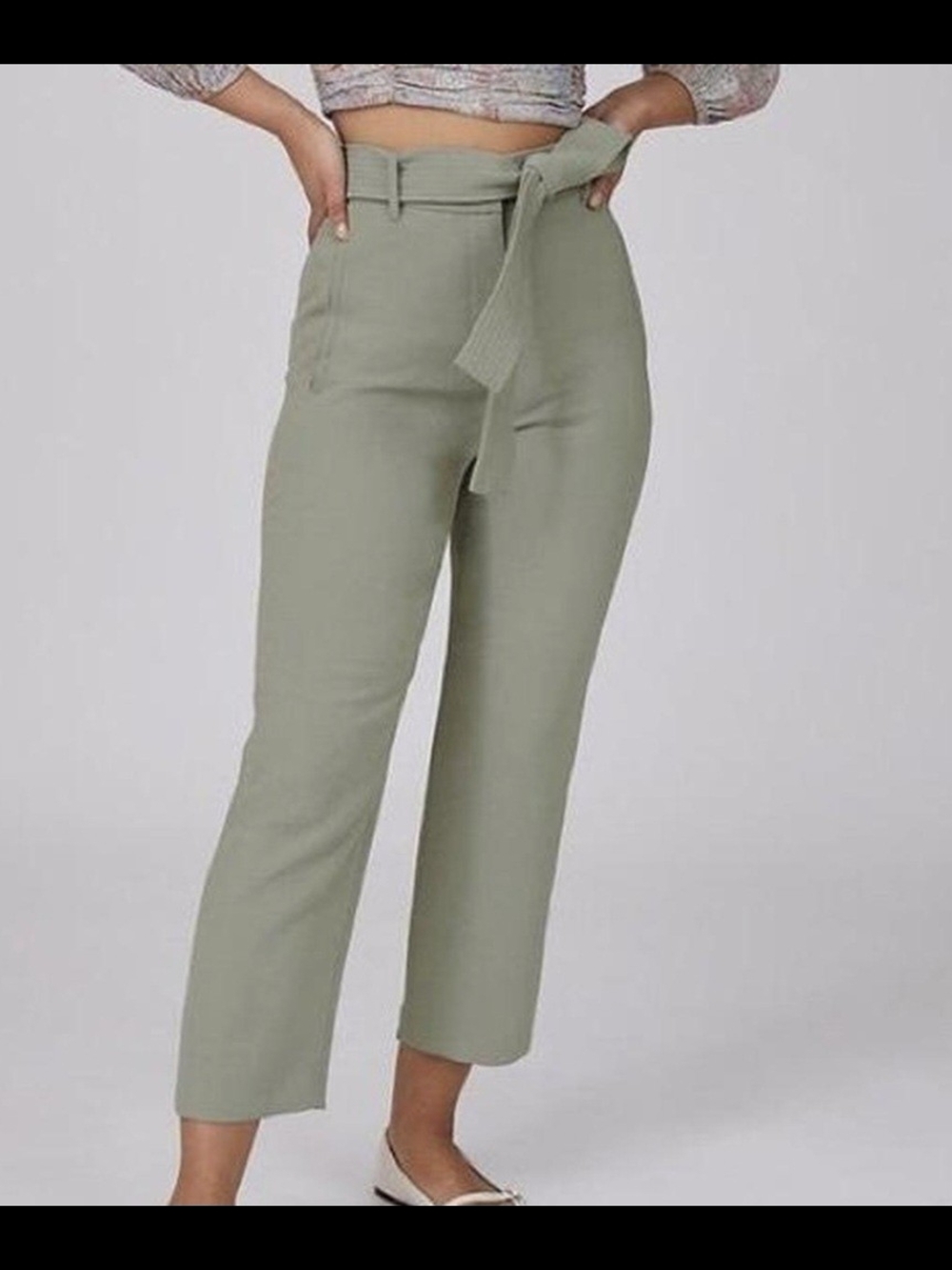 Aritzia Wilfred Mint Green Tie-Front Belt Cropped Trousers Size 6